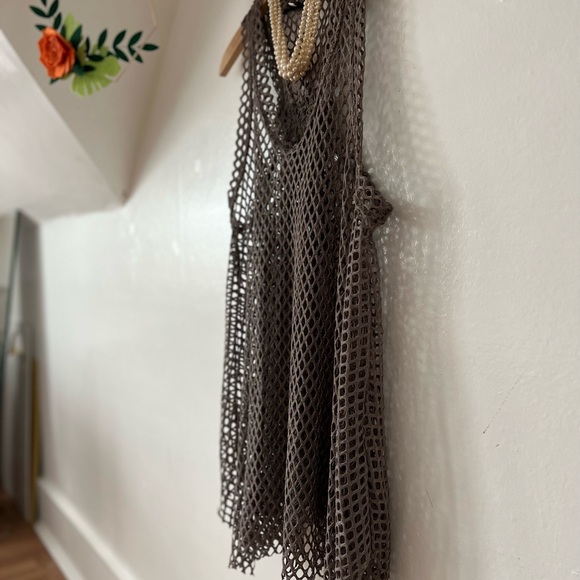 EUC SO COOL FISHNET olive grey racerback tunic *layering* sz L nightclub dance - Picture 4 of 16